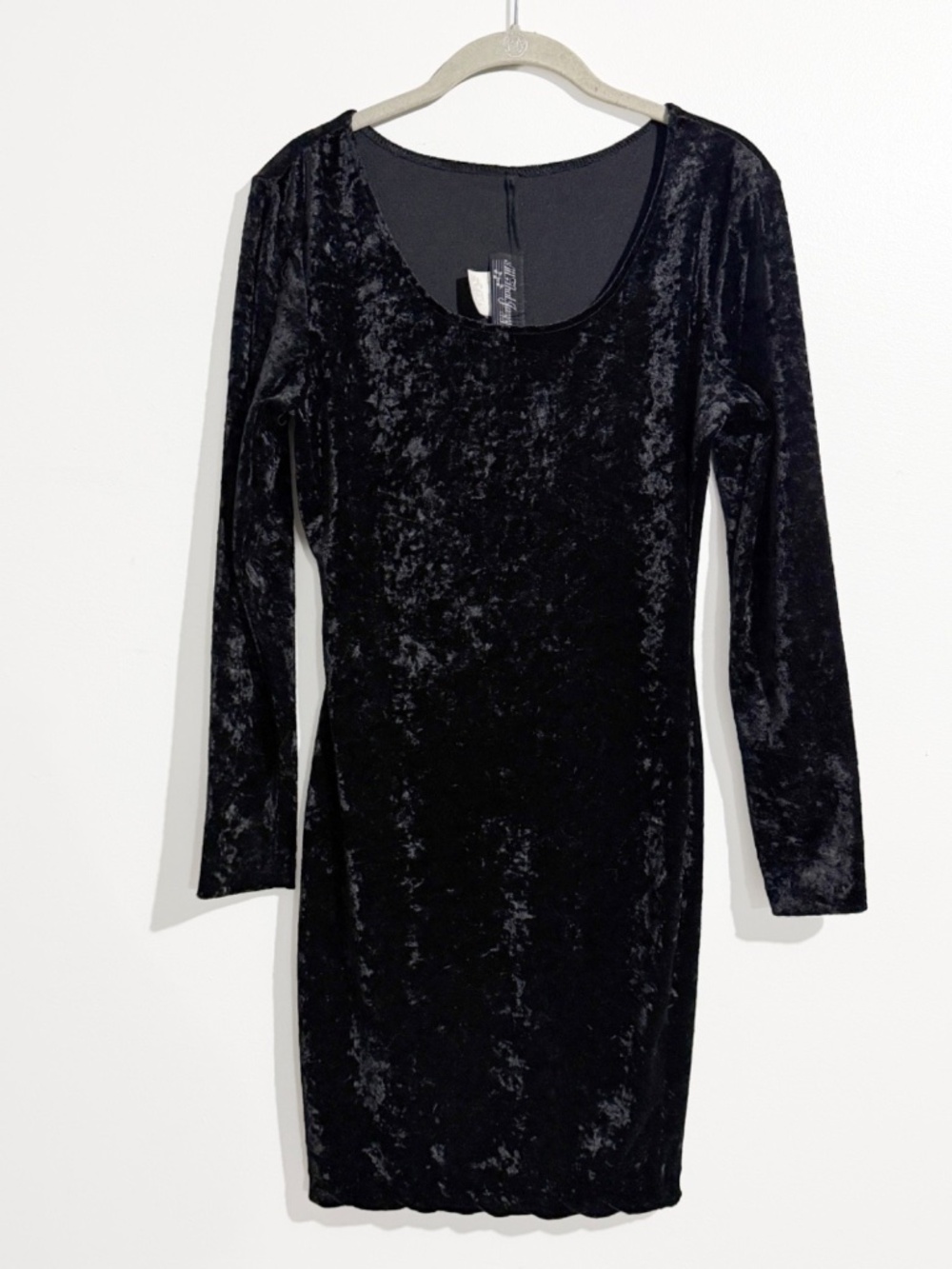 Vintage All That Jazz Black Crushed Velvet Dress Long Sleeve M